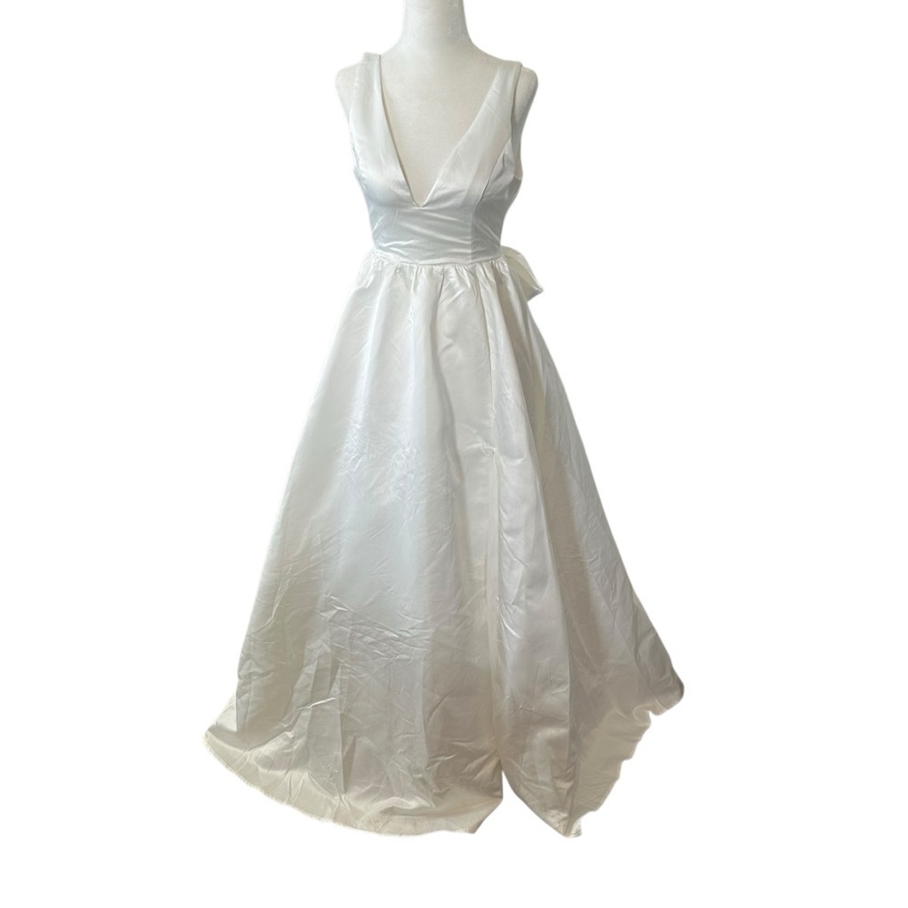 Lulus Blissfully Beloved Ivory Backless A-Line Bow Maxi Dress with slit, size XS - Picture 3 of 8